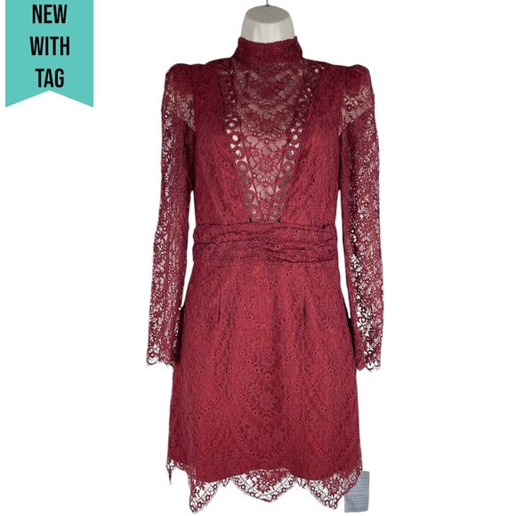 Saylor Celia Puff Shoulder Lace Mini Dress Russet Orange Size XS - Picture 4 of 12